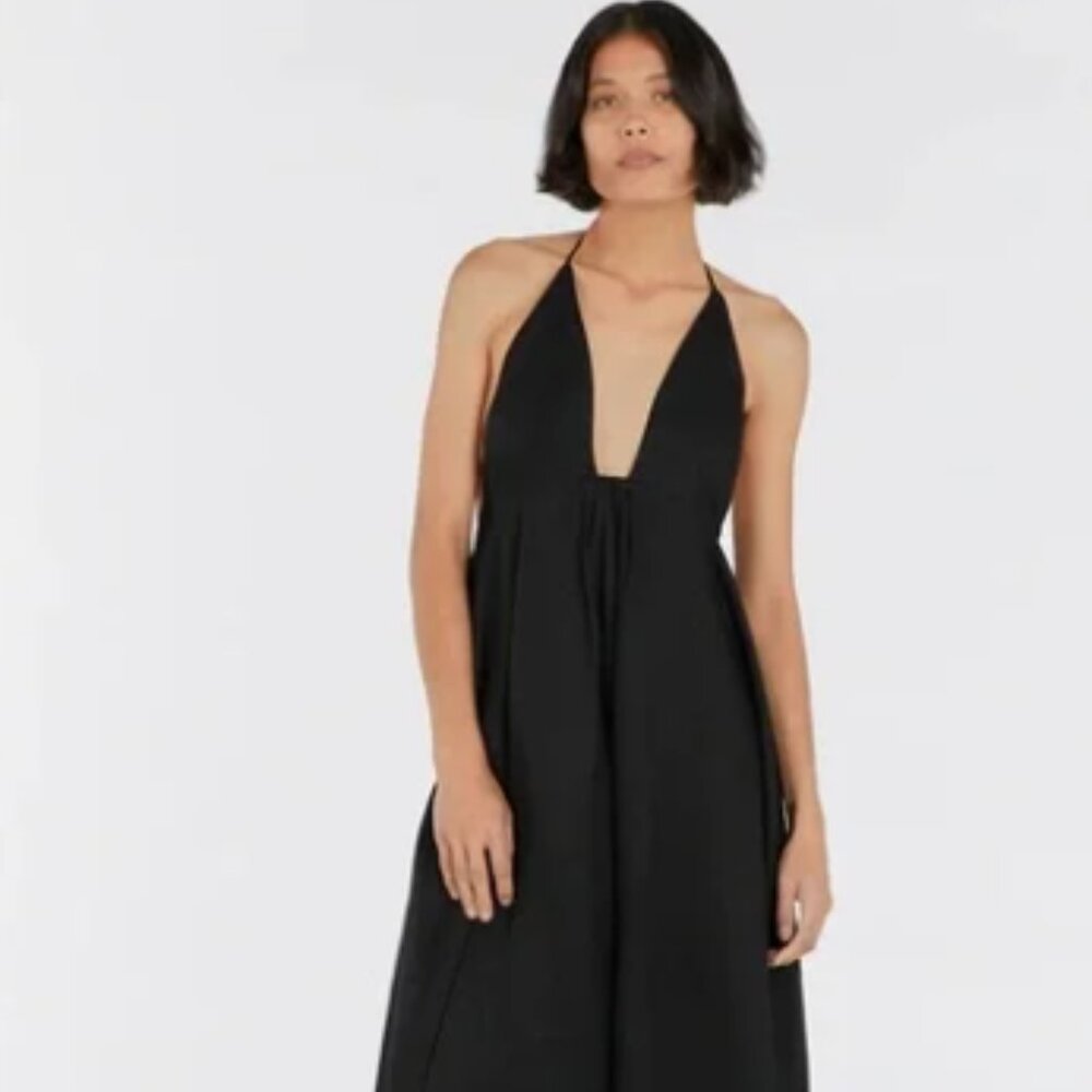 DIISH Floor Length Low Cut Black Linen Maxi Dress Size US SIZE 8 (Medium) w/ Tag